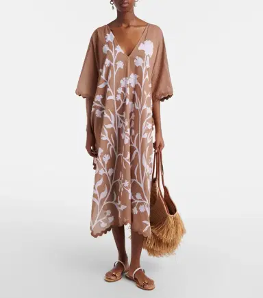 Juliet Dunn Floral scalloped cotton kaftan | Thumbnail 5