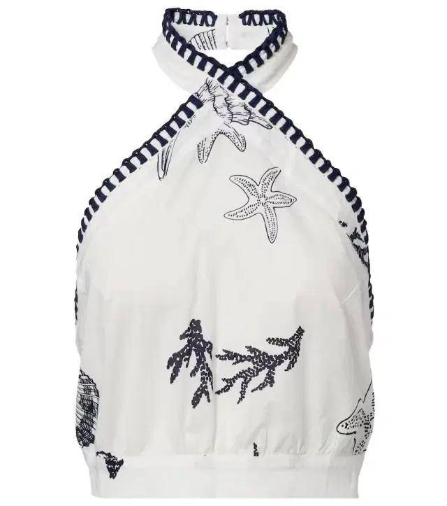 Suma ruffled open-back cotton crop top