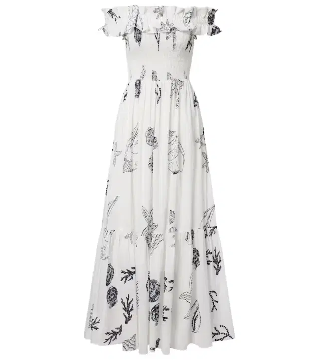 Poupette St Barth Suzanne shirred cotton muslin maxi dress
