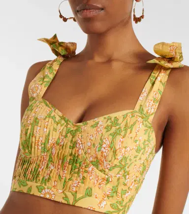 Poupette St Barth Carla pleated floral cotton crop top | Thumbnail 2
