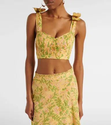 Poupette St Barth Carla pleated floral cotton crop top | Thumbnail 3
