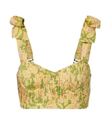 Poupette St Barth Carla pleated floral cotton crop top | Thumbnail 1