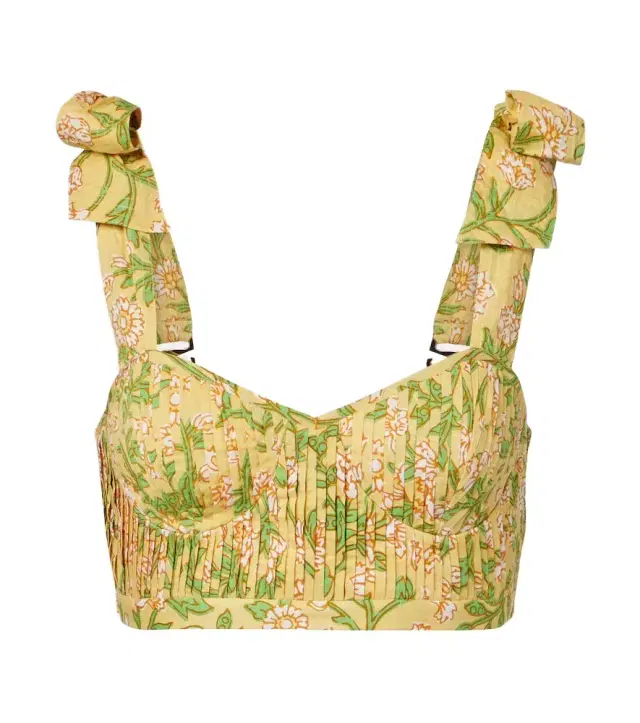 Poupette St Barth Carla pleated floral cotton crop top
