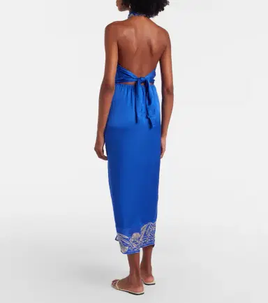 Poupette St Barth Hana floral halterneck satin midi dress | Thumbnail 2