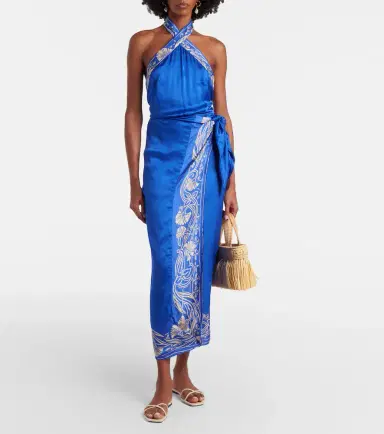 Poupette St Barth Hana floral halterneck satin midi dress | Thumbnail 3