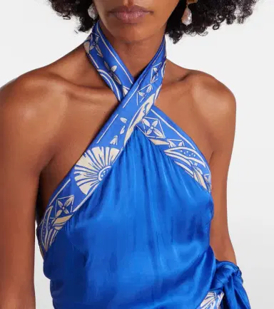 Poupette St Barth Hana floral halterneck satin midi dress | Thumbnail 5