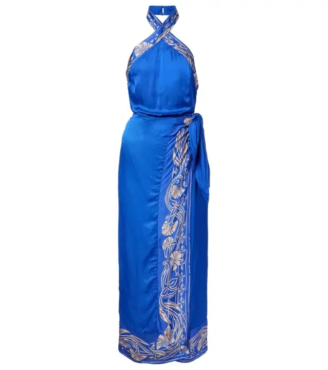 Hana floral halterneck satin midi dress