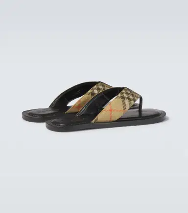 Burberry Check leather-trimmed thong sandals | Thumbnail 3