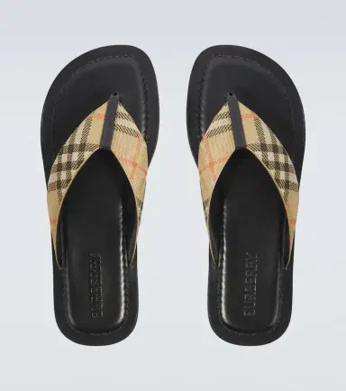 Burberry Check leather-trimmed thong sandals | Thumbnail 5
