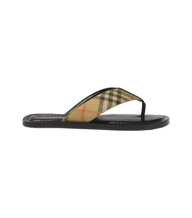 Check leather-trimmed thong sandals