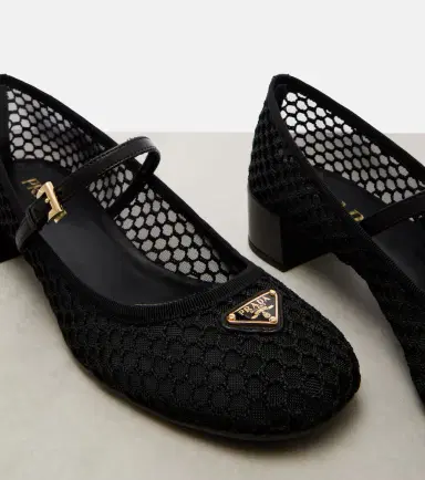 Prada Leather-trimmed mesh Mary Jane pumps | Thumbnail 4 Prada Leather-trimmed mesh Mary Jane pumps | Thumbnail 4