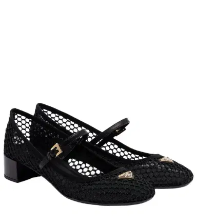 Prada Leather-trimmed mesh Mary Jane pumps | Thumbnail 1 Prada Leather-trimmed mesh Mary Jane pumps | Thumbnail 1