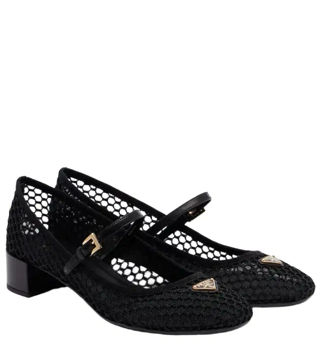 Prada Leather-trimmed mesh Mary Jane pumps