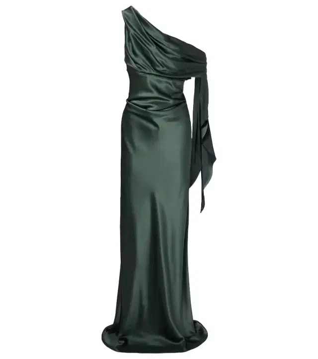 Draped asymmetric silk satin gown