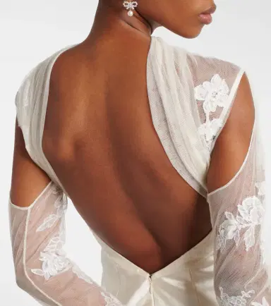 Danielle Frankel Bridal Esme lace-trimmed silk and wool gown | Thumbnail 2