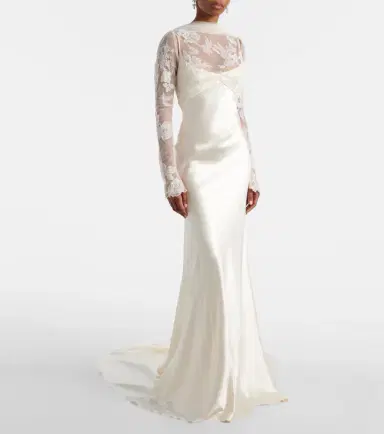 Danielle Frankel Bridal Esme lace-trimmed silk and wool gown | Thumbnail 3