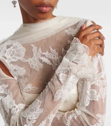 Danielle Frankel Bridal Esme lace-trimmed silk and wool gown | Thumbnail 4