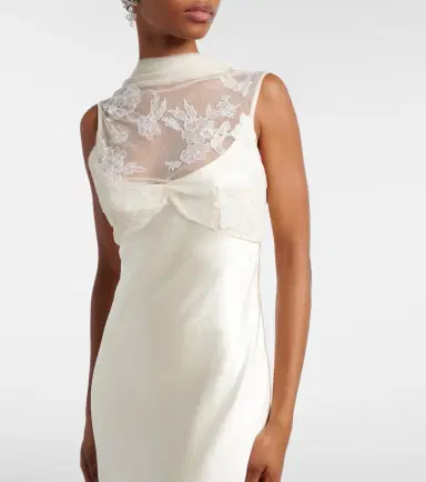 Danielle Frankel Bridal Esme lace-trimmed silk and wool gown | Thumbnail 5