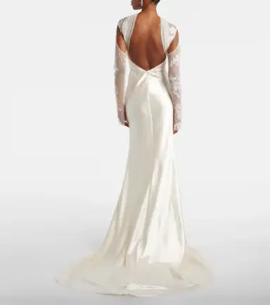 Danielle Frankel Bridal Esme lace-trimmed silk and wool gown | Thumbnail 6
