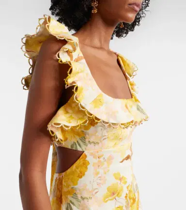 Zimmermann Como floral ruffled linen midi dress | Thumbnail 2