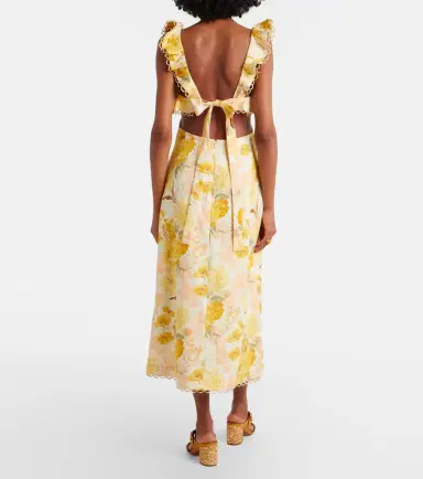 Zimmermann Como floral ruffled linen midi dress | Thumbnail 4