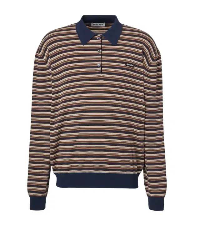 Striped virgin wool polo sweater