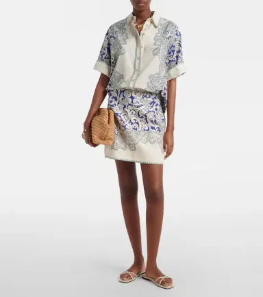 ALÉMAIS Alémais Printed linen and cotton miniskirt | Thumbnail 2