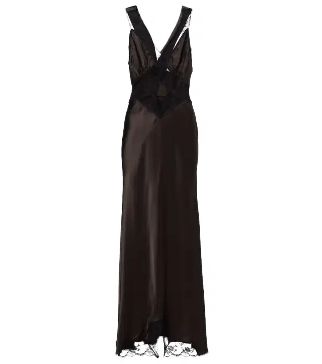 SIR Lace-trimmed silk maxi dress