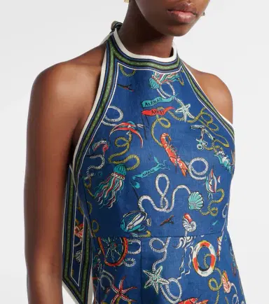 ALÉMAIS Alémais Cove printed halterneck linen minidress | Thumbnail 3
