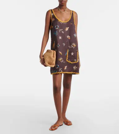 ALÉMAIS Alémais Printed scalloped linen minidress | Thumbnail 2