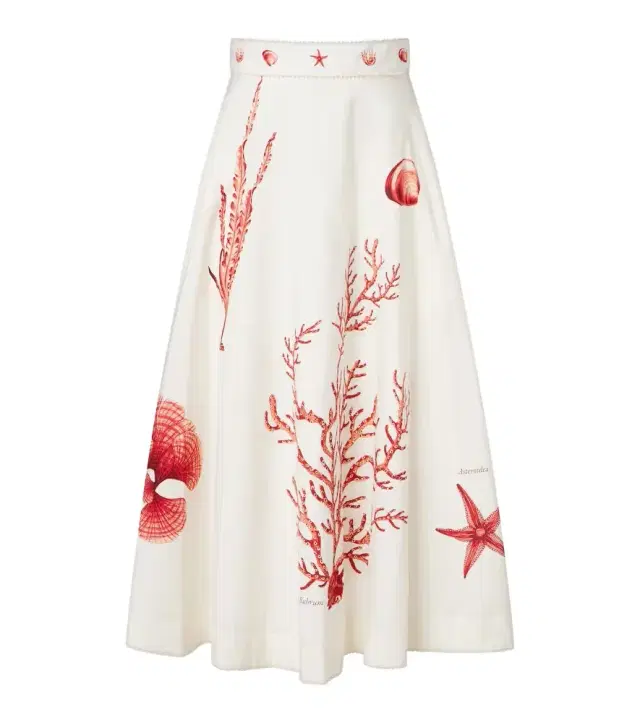 Tangelo printed cotton midi skirt