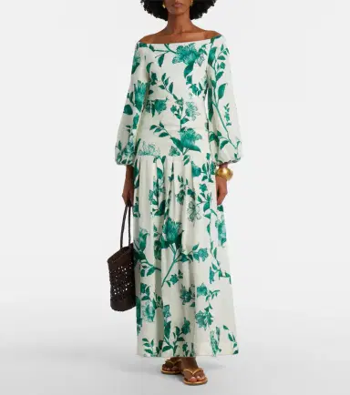 Agua by Agua Bendita Senlis printed off-shoulder linen maxi dress | Thumbnail 3