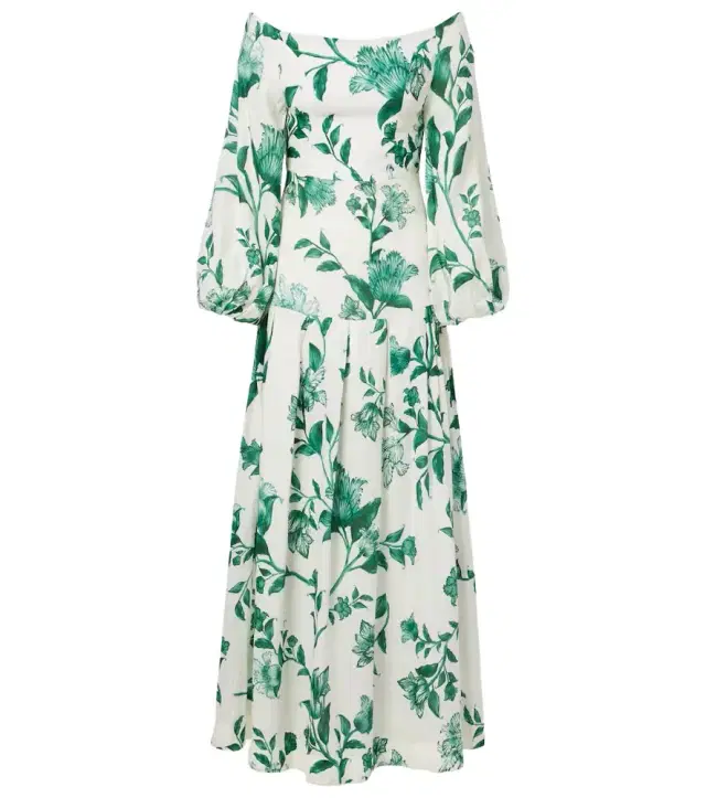 Senlis printed off-shoulder linen maxi dress