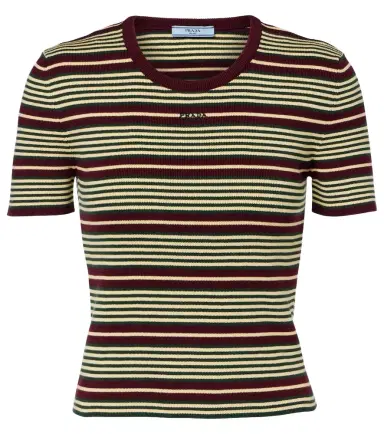 Prada Striped cotton-blend T-shirt | Thumbnail 1 Prada Striped cotton-blend T-shirt | Thumbnail 1