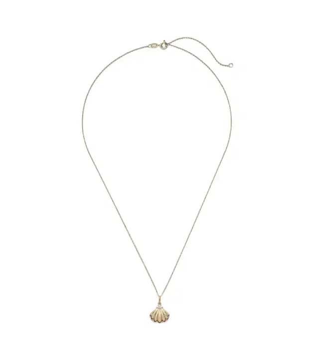 Stone and Strand Vintage Scallop Shell 14kt gold necklace with diamonds