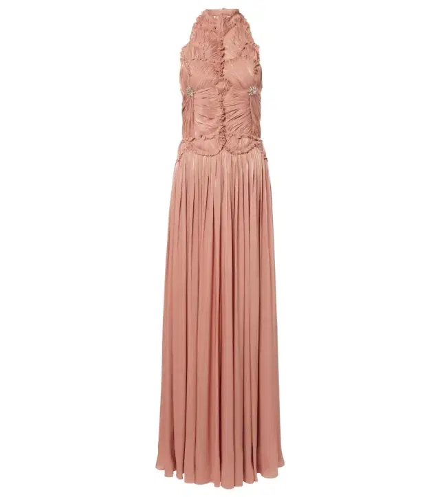 Costarellos Embellished ruched georgette gown