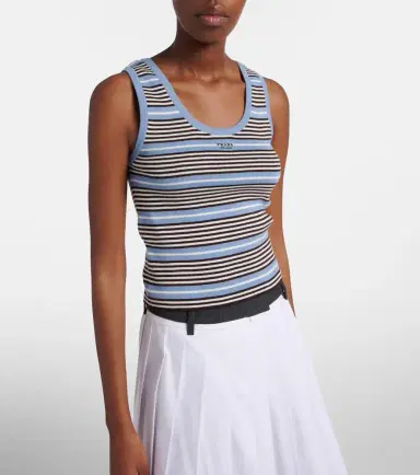 Prada Striped cotton-blend tank top | Thumbnail 3