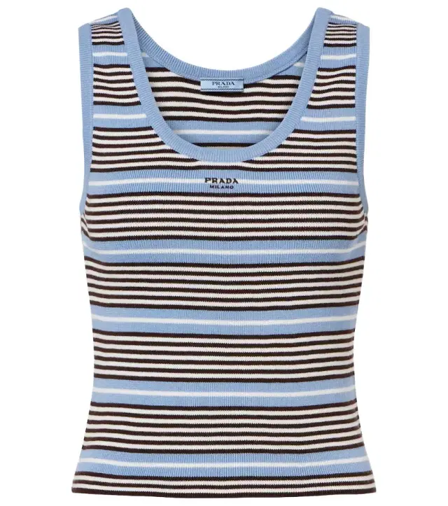 Prada Striped cotton-blend tank top