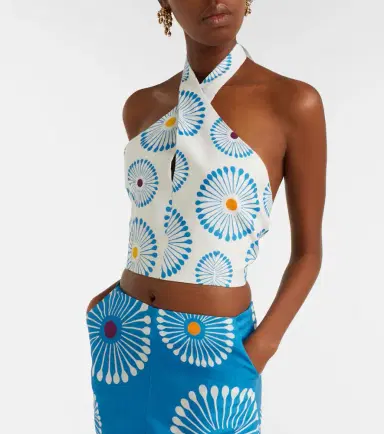 Cala de la Cruz Ivy floral halterneck linen crop top | Thumbnail 4