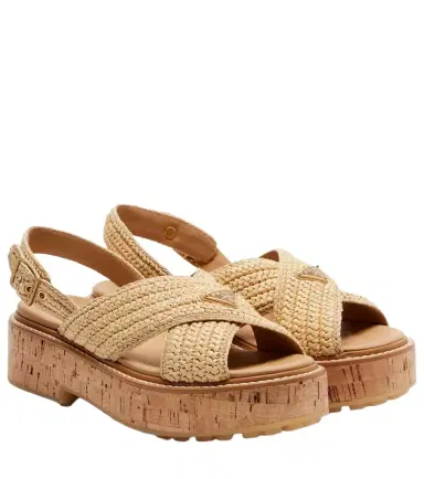 Prada Crochet raffia-effect slingback sandals | Thumbnail 1 Prada Crochet raffia-effect slingback sandals | Thumbnail 1