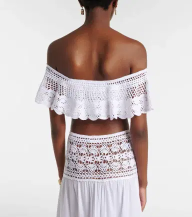 Anna Kosturova Crochet off-shoulder cotton crop top | Thumbnail 4