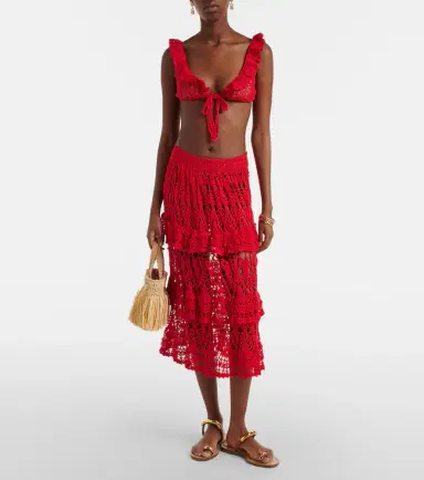 Anna Kosturova Elsie crochet ruffled cotton midi skirt | Thumbnail 5