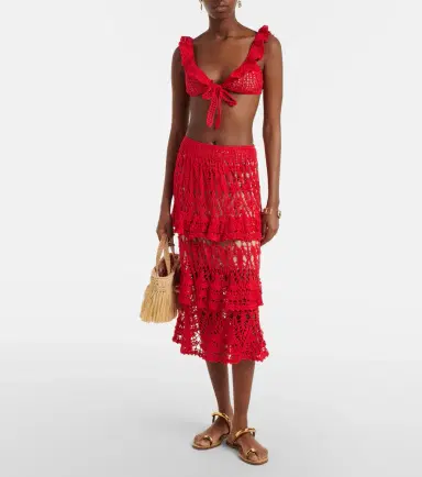 Anna Kosturova Elsie crochet ruffled cotton midi skirt | Thumbnail 6