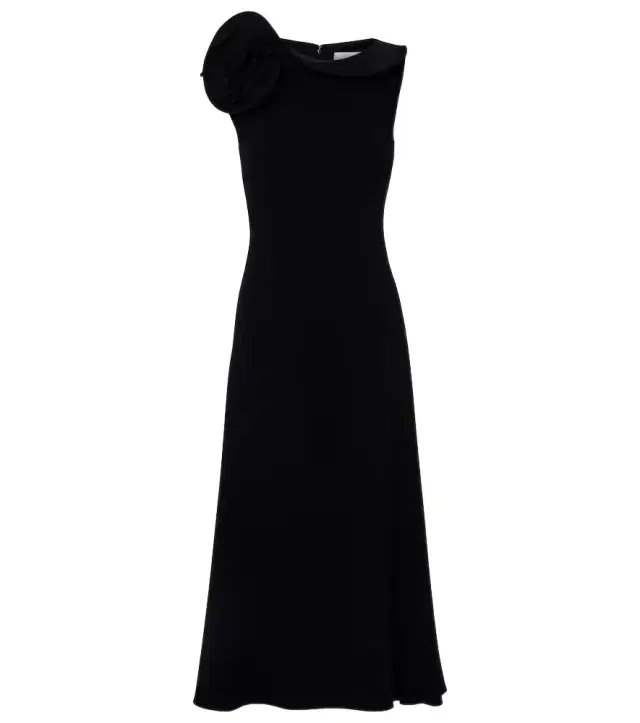 Floral-appliqué crêpe midi dress