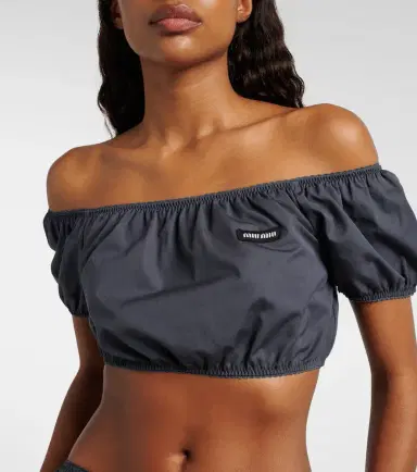 Miu Miu Off-shoulder cotton poplin crop top | Thumbnail 3