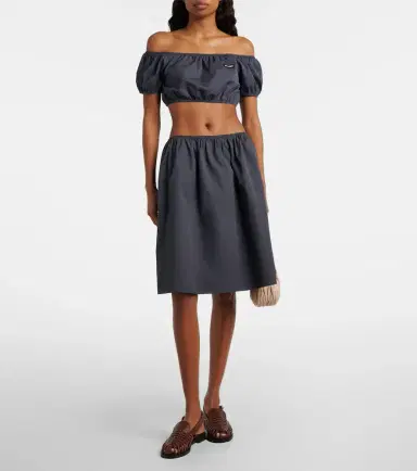 Miu Miu Off-shoulder cotton poplin crop top | Thumbnail 4