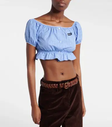 Miu Miu Checked cotton poplin crop top | Thumbnail 3