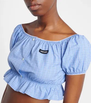 Miu Miu Checked cotton poplin crop top | Thumbnail 4