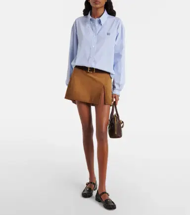 Miu Miu Pinstripe cropped cotton poplin shirt | Thumbnail 2