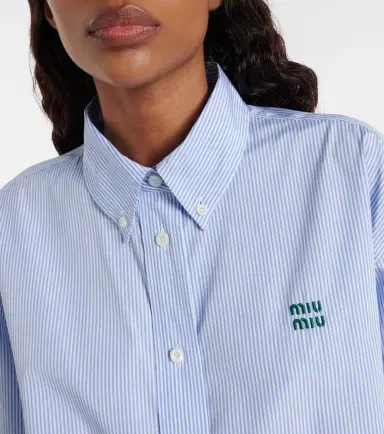 Miu Miu Pinstripe cropped cotton poplin shirt | Thumbnail 5